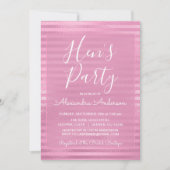 ピンクメタリックガーリーホイストライプのルヘンパーティー 招待状 (正面)