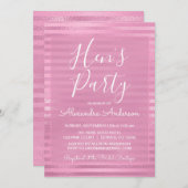 ピンクメタリックガーリーホイストライプのルヘンパーティー 招待状 (正面/裏面)