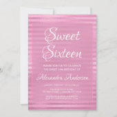 ピンクメタリックガーリーホイルストライプのスウィート16誕生日 招待状 (正面)
