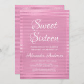 ピンクメタリックガーリーホイルストライプのスウィート16誕生日 招待状 (正面/裏面)