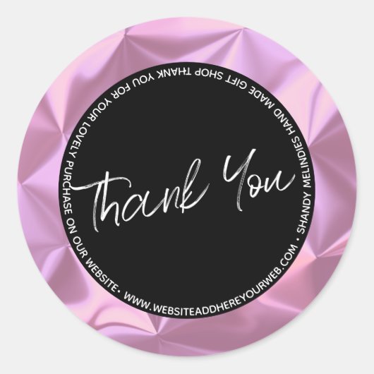 ピンクメタリックスクリプトビジネスサンキュー ラウンドシール (正面)