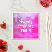 ピンクメタリックスターガーリーハッピーバースデー スタンダードカクテルナプキン (インサイチュ)