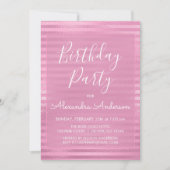 ピンクメタリックフォイルガーリーバースデーパストライプのーティー 招待状 (正面)