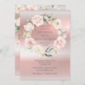 ピンクメタリックフローラベビーシャワーブランチ 招待状 (正面/裏面)