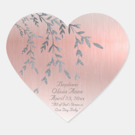 ピンクメタリックベビーガールネーム日付グリッターバプテスマ ハートシール