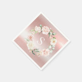 ピンクメタリックモノグラムフローラ赤面水彩 スタンダードカクテルナプキン (角)
