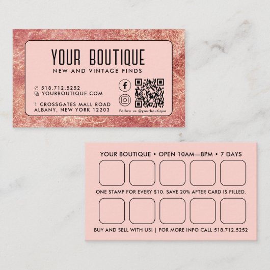 ピンクメタリックQRコード報酬ビジネスカード 名刺 (正面/裏面)