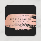 ピンクメタルバラ金ゴールドとブラックブラシ スクエア名刺 (正面)