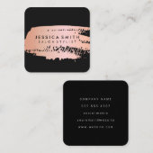 ピンクメタルバラ金ゴールドとブラックブラシ スクエア名刺 (正面/裏面)