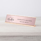 ピンクメタルモノグラムモダンプロフェッショナル デスクネームプレート (正面)