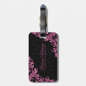 ピンクメタルレースブラックダマスク ラゲッジタグ (裏面縦)