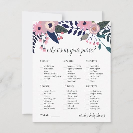 ピンクメドウベビーまたはブライダルシャワー財布ゲーム (正面)