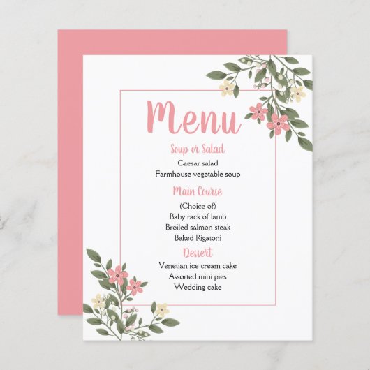 ピンクメニューフローラウェディングフラワーズパーティー植物学 (正面/裏面)
