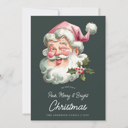 ピンクメリーのクリスマスサンタレトロの水色 シーズンカード (正面)
