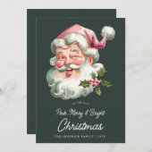 ピンクメリーのクリスマスサンタレトロの水色 シーズンカード (正面/裏面)