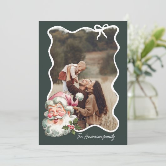 ピンクメリーのクリスマスサンタレトロ写真 シーズンカード (スタンド正面)