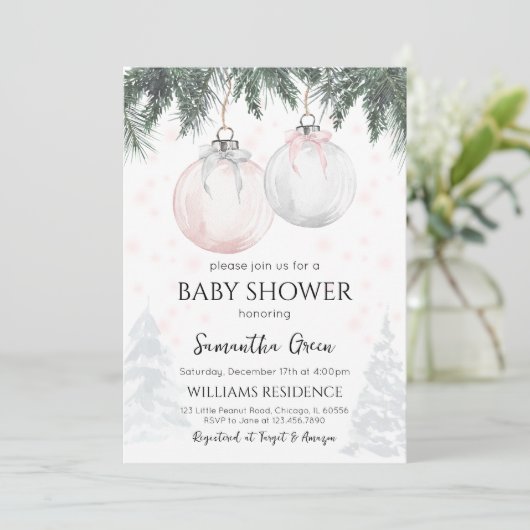 ピンクメリーの小さな赤ちゃんシャワー 招待状 (スタンド正面)