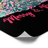 ピンクメリーの弓を持つ明るいクリスマスツリー ポスター (角)