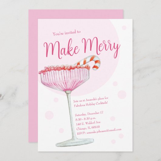 ピンクメリークシャンパンホリデーパーティー招待状 招待状 (正面/裏面)
