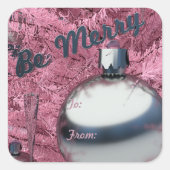 ピンクメリークリスマスツリーホリデーギフトステッカー スクエアシール (正面)