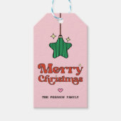 ピンクメリークリスマスラインパターンスターオーナメント ギフトタグ (正面)