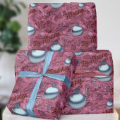 ピンクメリーパインツリーパターンクリスマスホリデー ラッピングペーパー