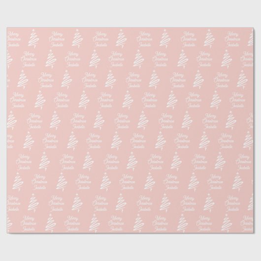 ピンクメリーパーソナライズされたクリスマスフェスティバルホリデー ラッピングペーパー (フラット)