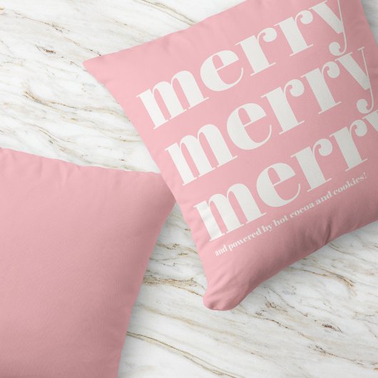 ピンクメリーホワイトタイポグラフィおもしろいシンプルクリスマス クッション