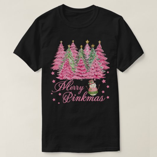 ピンクメリーマピンクのクリスマスツリーおもしろいChr Tシャツ (デザイン正面)
