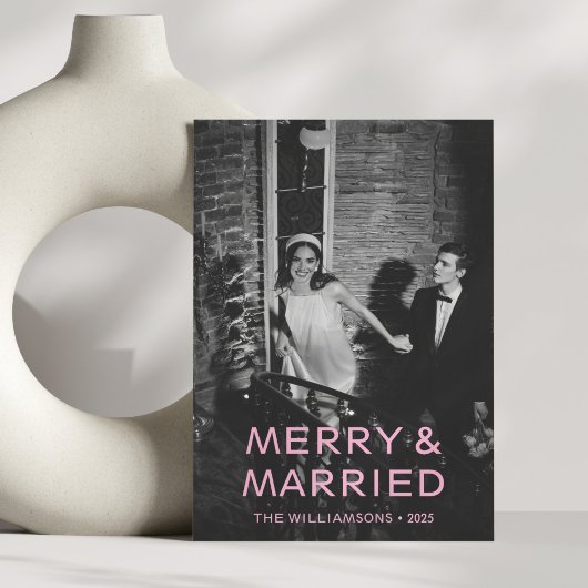ピンクメリー結婚した文字オーバーレイ写真クリスマス シーズンカード