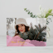 ピンクメリー&ブライトクリスマスファミリーフォト金ゴールド 箔シーズンカード (立ち正面)