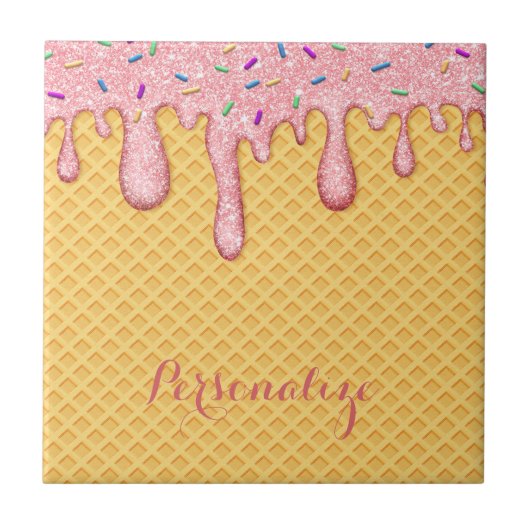 ピンクメルティングアイスクリームコーン甘いデザート タイル (正面)