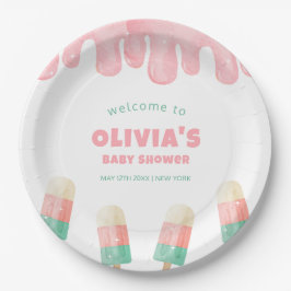 ピンクメルトアイスクリームベビーポップ・アートのシャワーへようこそ ペーパープレート