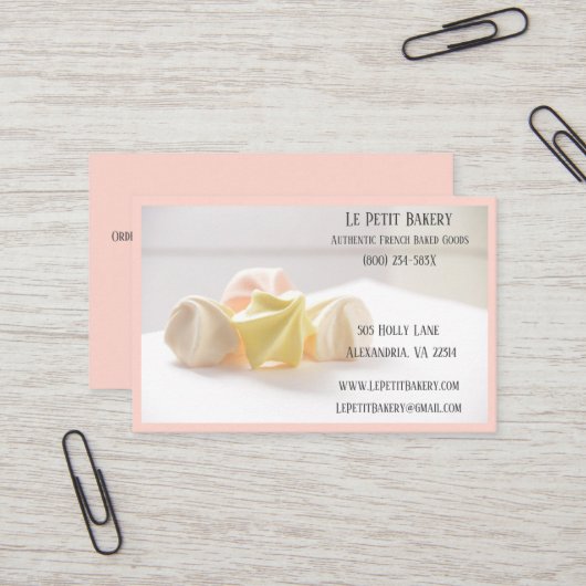 ピンクメレンゲベーカリーベーカー生地ベークショップシェフ 名刺 (正面/裏面インサイチュ)