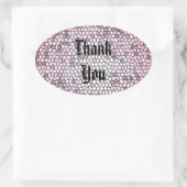 ピンクモザイクのステンドグラス感謝 楕円形シール (バッグ)