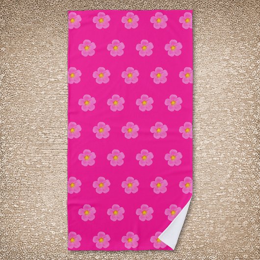 ピンクモスバラフラワーシームレスパターン ビーチタオル