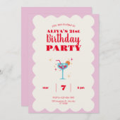 ピンクモダンおもしろい誕生会 招待状 (正面/裏面)