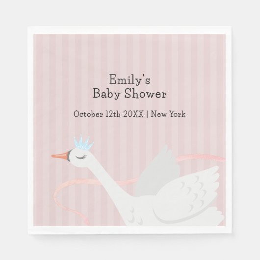 ピンクモダンお洒落プリンセス白鳥ベビーシャワー スタンダードランチョンナプキン (正面)