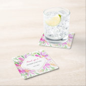 ピンクモダンかわいい水彩保フローラ スクエアペーパーコースター (インサイチュ)