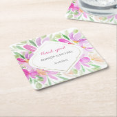 ピンクモダンかわいい水彩保フローラ スクエアペーパーコースター (アングル)