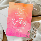 ピンクモダンがかったオレンジ色の夏の結婚水色 招待状