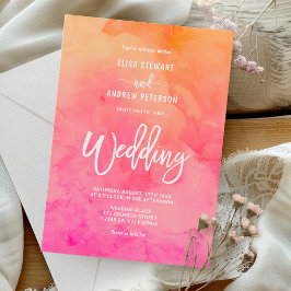 ピンクモダンがかったオレンジ色の夏の結婚水色 招待状