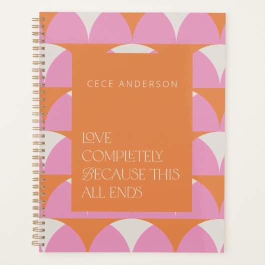 ピンクモダンがかったオレンジ色の幾何学的な愛は完全に贈り物 プランナー手帳 (正面)