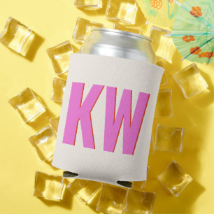 ピンクモダンがかった赤い影モノグラムパーソナライズされた 缶クーラー