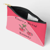 ピンクモダンさくらんぼ名追加かわいい手書き アクセサリーポーチ (見開き)