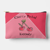 ピンクモダンさくらんぼ名追加かわいい手書き アクセサリーポーチ (正面)