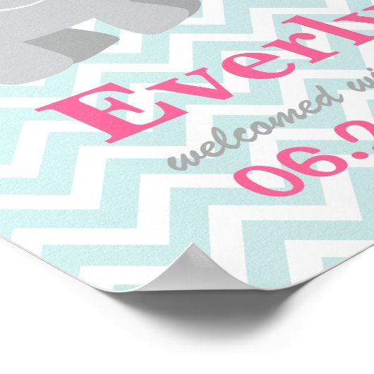 ピンクモダンとアクアエレファントカスタムモノグラム ポスター (角)