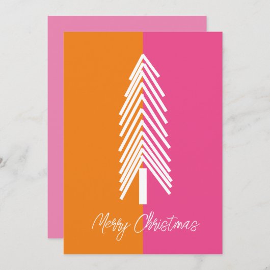 ピンクモダンとオレンジのアポップ・アートのートクリスマスカード 招待状 (正面/裏面)