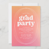 ピンクモダンとオレンジのグラデーション卒業パーティー 招待状 (正面)