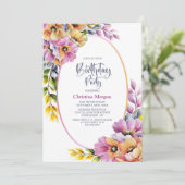 ピンクモダンとオレンジのフローラ任意の年齢誕生日 招待状 (スタンド正面)